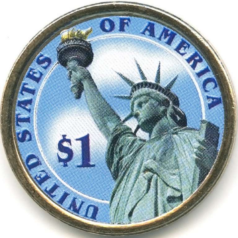 (03d) Монета США 2007 год 1 доллар &quot;Томас Джефферсон&quot;  Вариант №1 Латунь  COLOR. Цветная